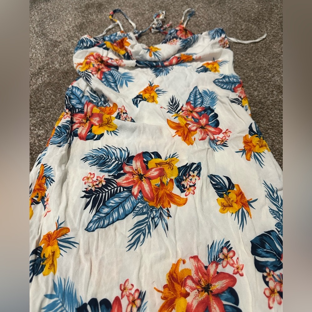 Emory Park Blue and Orange Hawaiian Patterned midi slip dress. - Picture 5 of 13